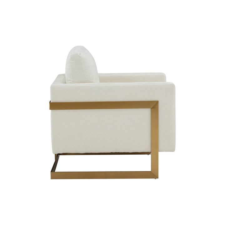 Modrest Prince Contemporary Cream Fabric & Gold Metal Accent Chair - MONAVILLA