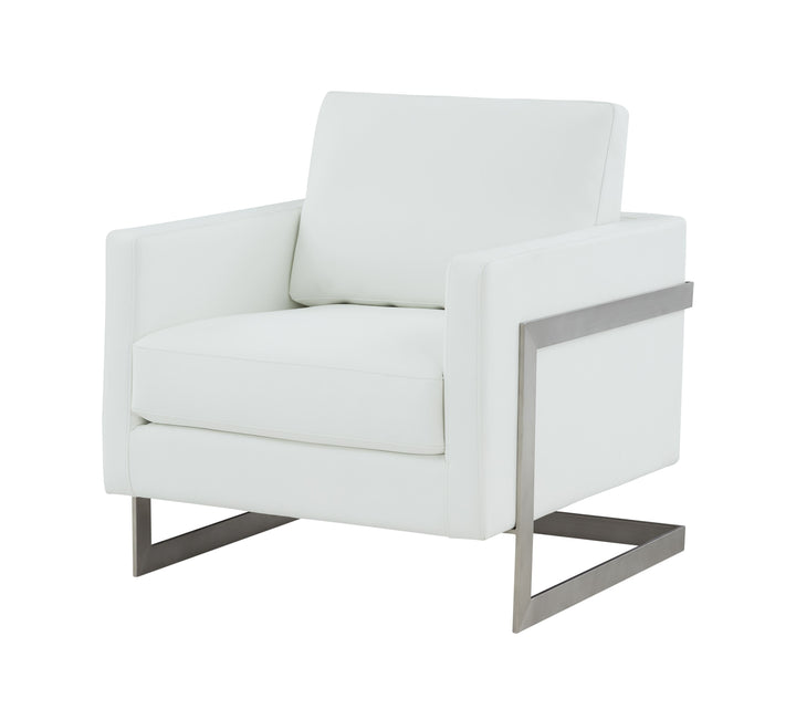 Modrest Prince Contemporary White Leather & Silver Metal Accent Chair - MONAVILLA