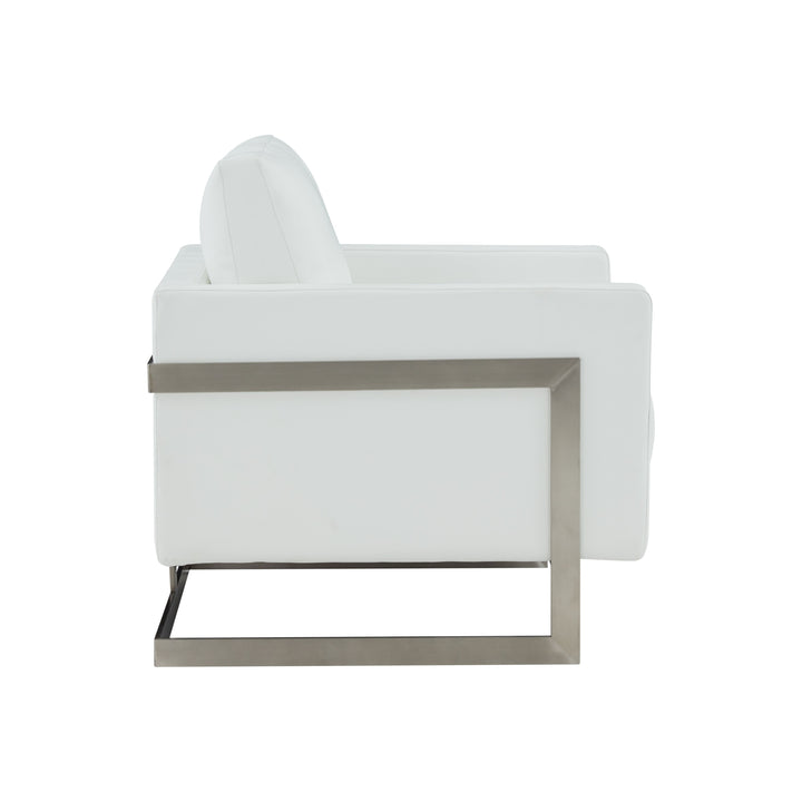 Modrest Prince Contemporary White Leather & Silver Metal Accent Chair - MONAVILLA