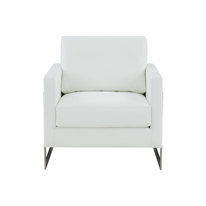 Modrest Prince Contemporary White Leather & Silver Metal Accent Chair - MONAVILLA