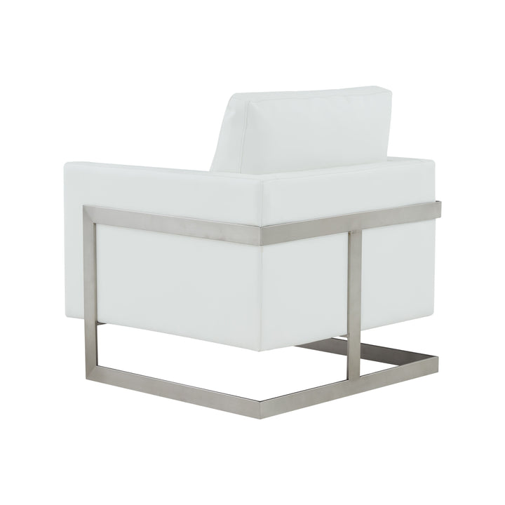 Modrest Prince Contemporary White Leather & Silver Metal Accent Chair - MONAVILLA