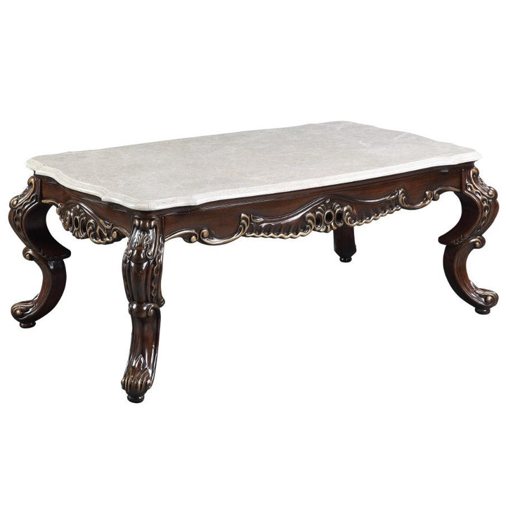 ACME Benbek Marble & Antique Oak Finish Coffee Table Model LV00812 - MONAVILLA