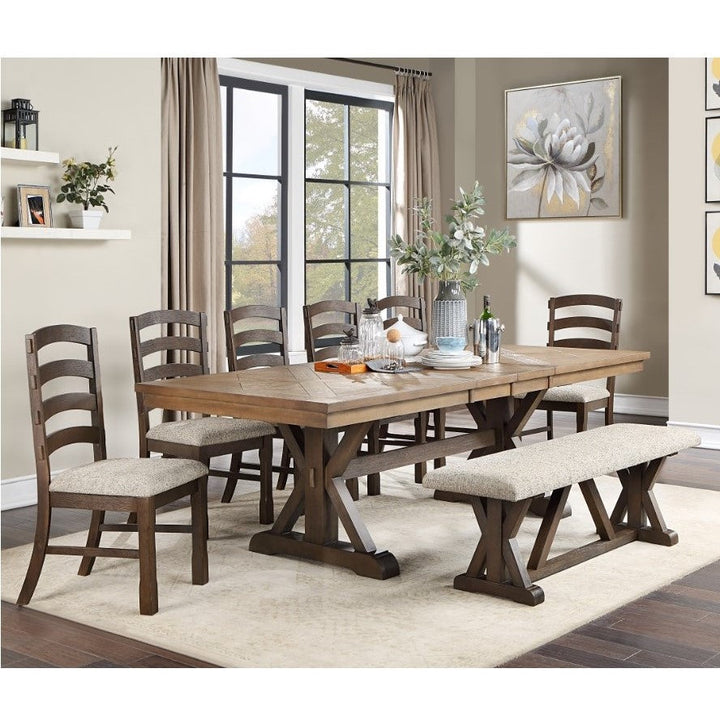 ACME Pascaline Gray Fabric, Rustic Brown & Oak Finish Dining Table Model DN00702 - MONAVILLA