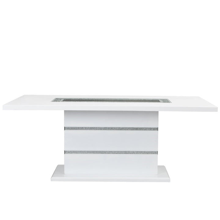 ACME Elizaveta Gray Velvet, Faux Crystal Diamonds &White High Gloss Finish Dining Table Model DN00814 - MONAVILLA