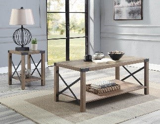 ACME Abiram Rustic Oak Finish Coffee Table Model LV01001 - MONAVILLA