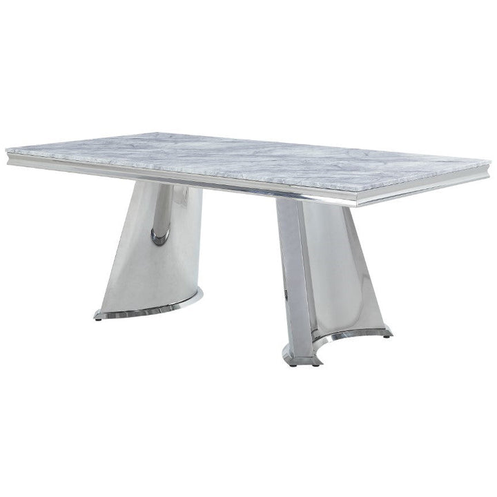 ACME Destry Faux Marble Top & Mirrored Silver Finish Dining Table Model DN01188 - MONAVILLA