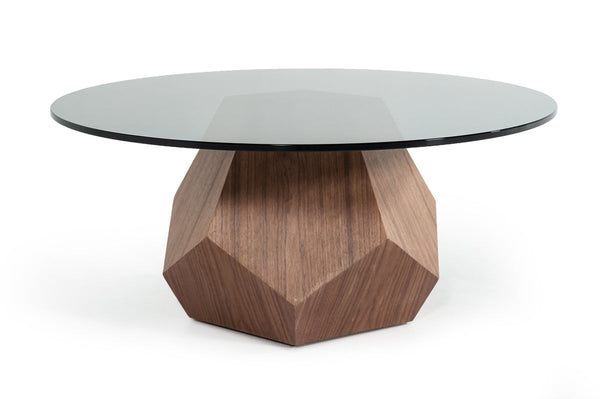 Modrest Rackham Modern Walnut & Smoked Glass Coffee Table - MONAVILLA