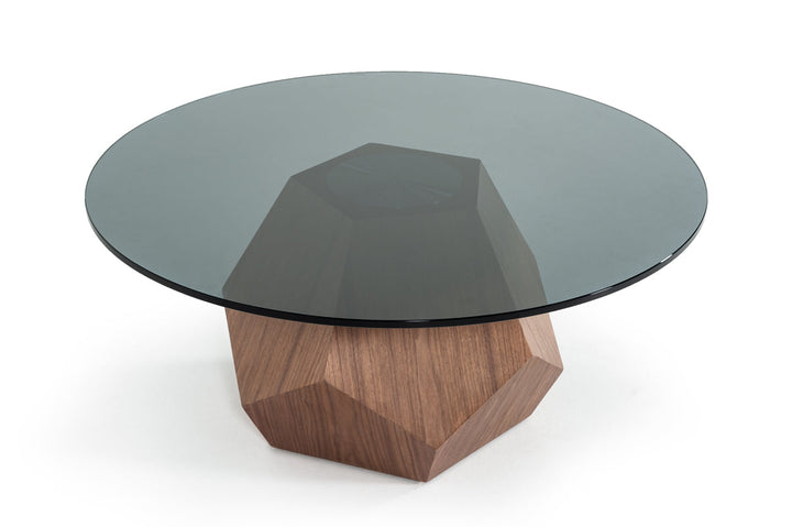 Modrest Rackham Modern Walnut & Smoked Glass Coffee Table - MONAVILLA