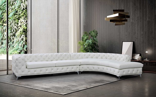 DIvani Casa Kohl Contemporary White RAF Curved Shape Sectional Sofa with Chaise - MONAVILLA