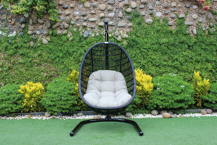 Divani Casa Havana Outdoor Black & Beige Hanging Chair - MONAVILLA