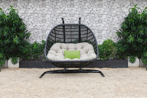 Divani Casa San Juan Outdoor Black & Beige Hanging Chair - MONAVILLA