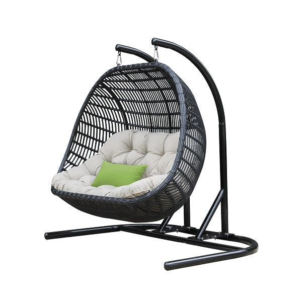 Divani Casa San Juan Outdoor Black & Beige Hanging Chair - MONAVILLA