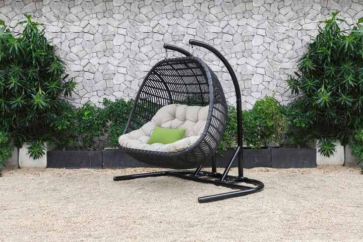 Divani Casa San Juan Outdoor Black & Beige Hanging Chair - MONAVILLA