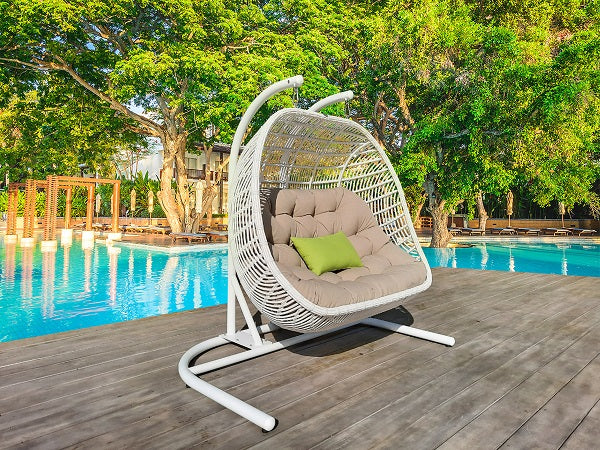 Divani Casa San Juan Outdoor White & Beige Hanging Chair - MONAVILLA