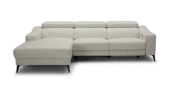 Modrest Rampart Modern L Shape LAF White Leather Sectional Sofa with 1 Recliner - MONAVILLA