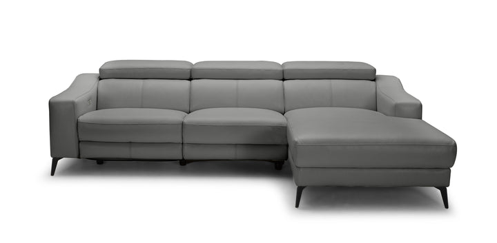 Modrest Rampart Modern L Shape RAF Grey Leather Sectional Sofa with 1 Recliner - MONAVILLA