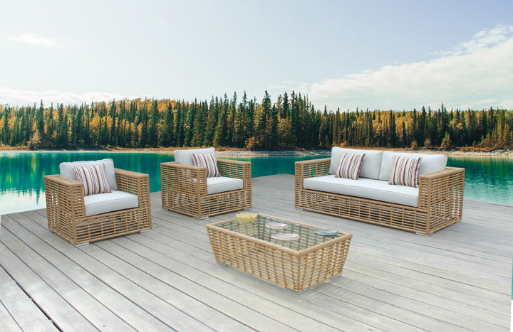 Divani Casa Ko Tao Outdoor White & Wicker Sofa Set - MONAVILLA