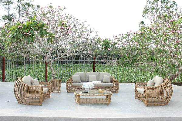 Renava Sandra Outdoor Beige Wicker Sofa Set With End Table - MONAVILLA