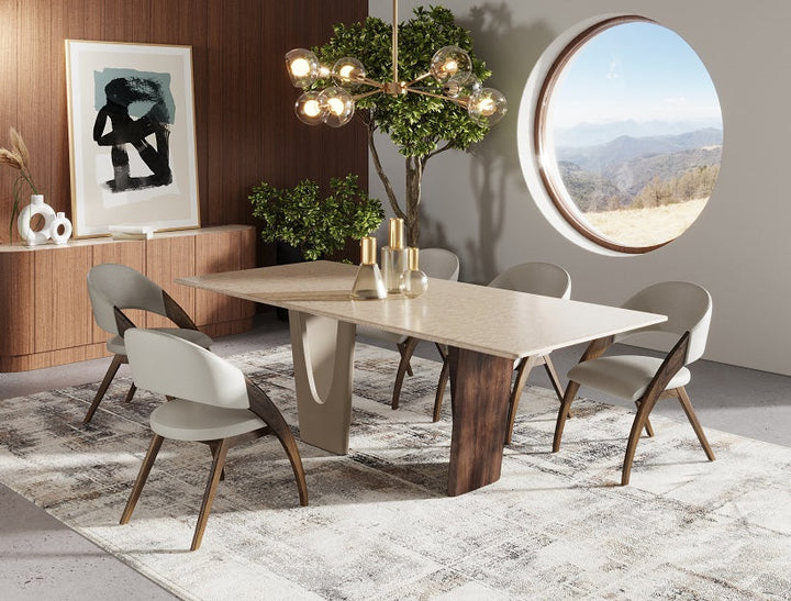 Modrest Brianna Contemporary Marble and Cream With alnut Dining Table - MONAVILLA