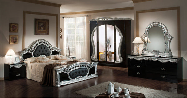 Modrest Rococo Italian Classic Black & Silver Bedroom Set - MONAVILLA