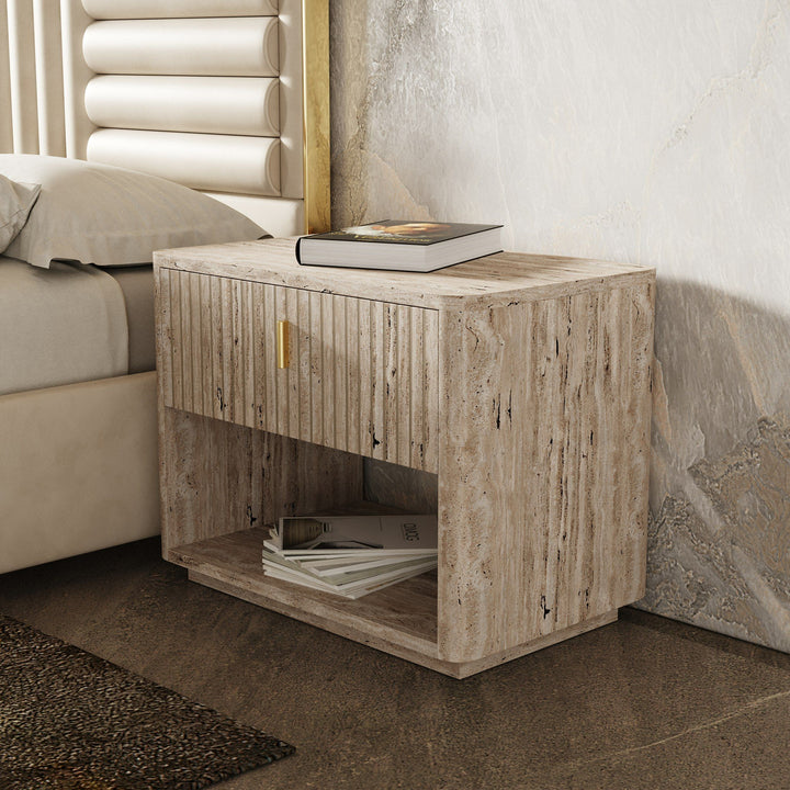 Nova Domus Daystar Roma Modern Beige Velvet Travertine Gold Bedroom Set - MONAVILLA