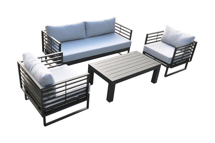 Divani Casa Wharf Outdoor Grey & Black Sofa Set - MONAVILLA