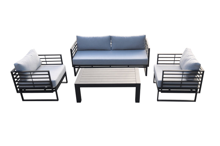 Divani Casa Wharf Outdoor Grey & Black Sofa Set - MONAVILLA