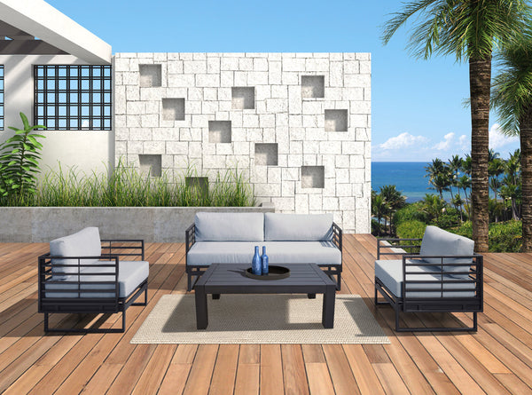 Divani Casa Wharf Outdoor Grey & Black Sofa Set - MONAVILLA