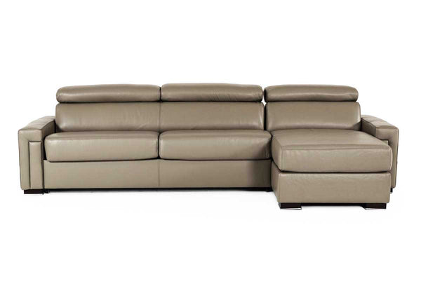 Estro Salotti Sacha Modern Stone Grey Leather Reversible Sectional Sofa Bed with Storage - MONAVILLA