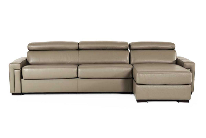 Estro Salotti Sacha Modern Stone Grey Leather Reversible Sectional Sofa Bed with Storage - MONAVILLA