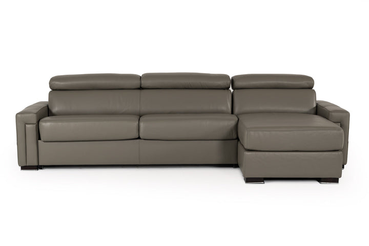 Estro Salotti Sacha Modern Dark Grey Leather Reversible Sectional Sofa Bed with Storage - MONAVILLA