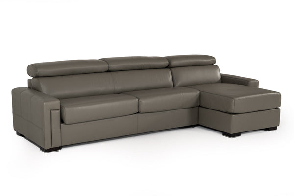 Estro Salotti Sacha Modern Dark Grey Leather Reversible Sectional Sofa Bed with Storage - MONAVILLA