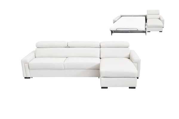 Estro Salotti Sacha Modern White Leather Reversible Sectional Sofa Bed with Storage - MONAVILLA