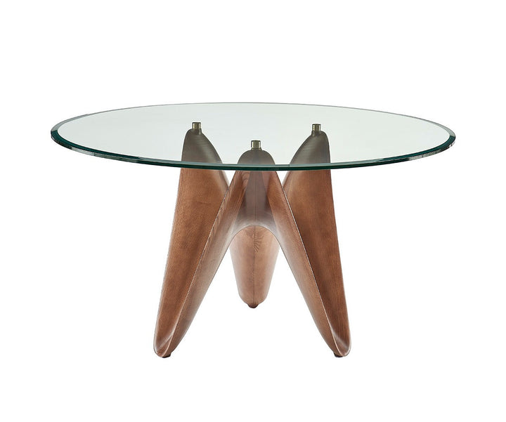 Modrest Seguin Round Glass & Walnut Dining Table - MONAVILLA