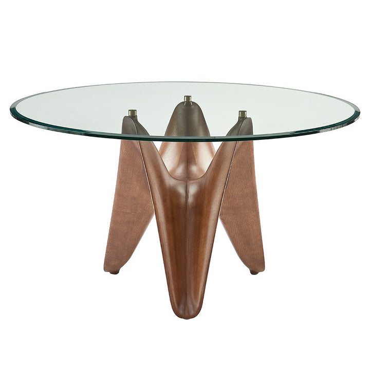 Modrest Seguin Round Glass & Walnut Dining Table - MONAVILLA