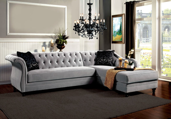 Furniture Of America Rotterdam Warm Gray/Black/Silver Glam Sectional Model SM2261-PK - MONAVILLA