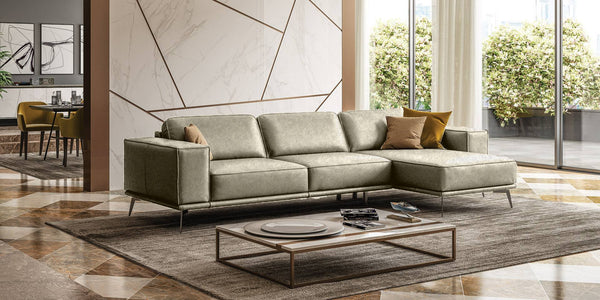 Coronelli Collezioni Soho Italian Right Facing Grey Maya Cloud Leather Sectional Sofa - MONAVILLA