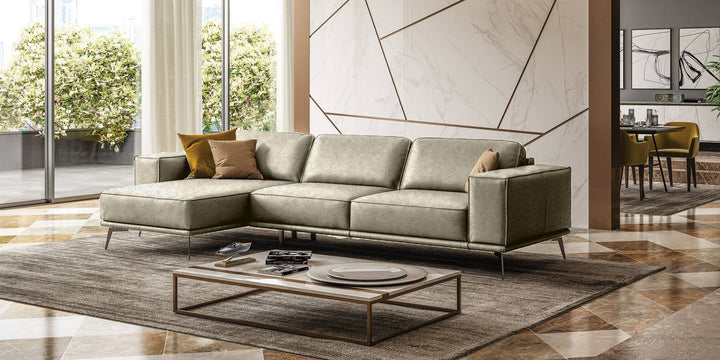 Coronelli Collezioni Soho Italian Left Facing Grey Maya Cloud Leather Sectional Sofa - MONAVILLA