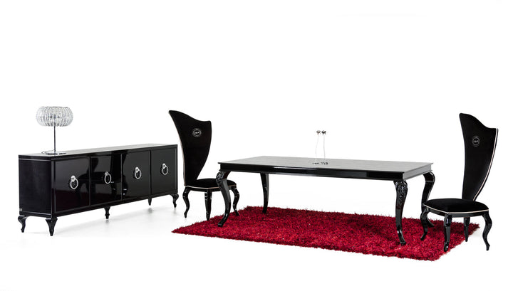 A&X Sovereign Transitional Black Crocodile Dining Table with Black Gloss Legs - MONAVILLA