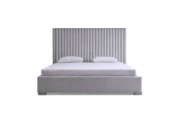 Modrest Splendor Silver & Grey Linen Upholstered King Platform Bed - MONAVILLA