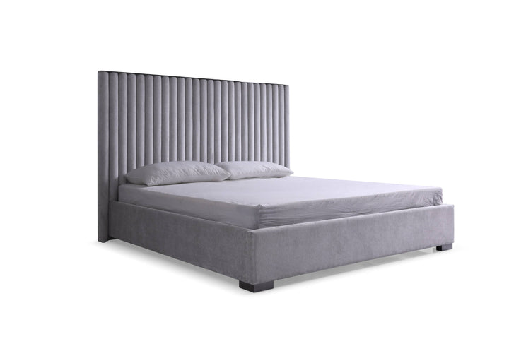 Modrest Splendor Silver & Grey Linen Upholstered King Platform Bed - MONAVILLA