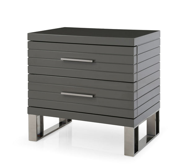 Modrest Splendor Grey High Gloss Slatted Nightstand - MONAVILLA