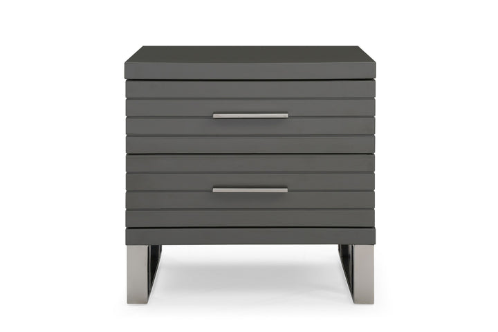 Modrest Splendor Grey High Gloss Slatted Nightstand - MONAVILLA