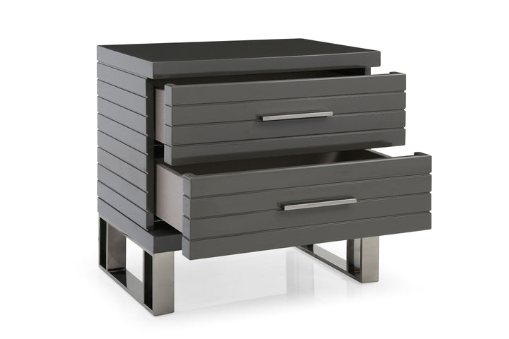 Modrest Splendor Grey High Gloss Slatted Nightstand - MONAVILLA