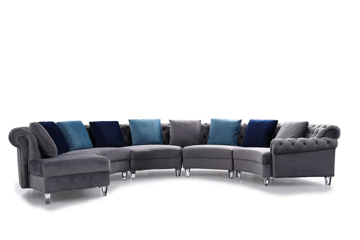 Divani Casa Darla Modern Grey Velvet Curved Sectional Sofa - MONAVILLA