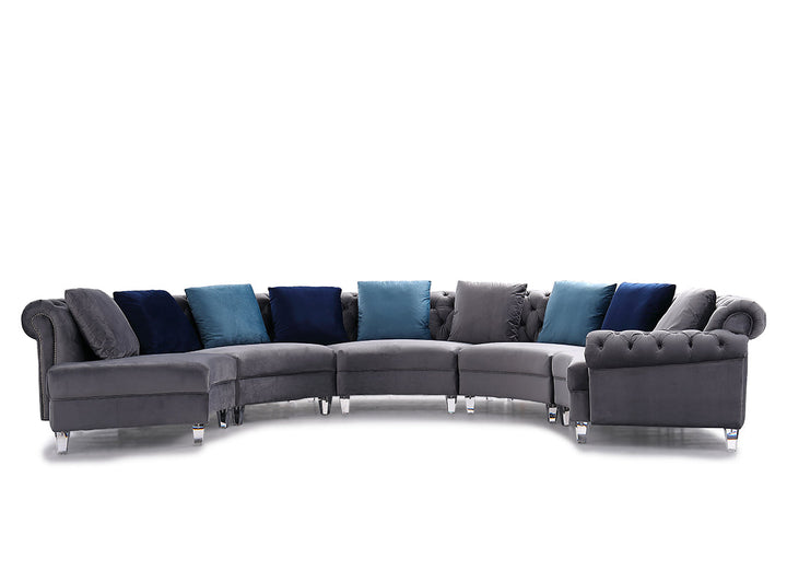 Divani Casa Darla Modern Grey Velvet Curved Sectional Sofa - MONAVILLA