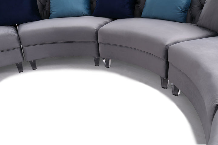 Divani Casa Darla Modern Grey Velvet Curved Sectional Sofa - MONAVILLA