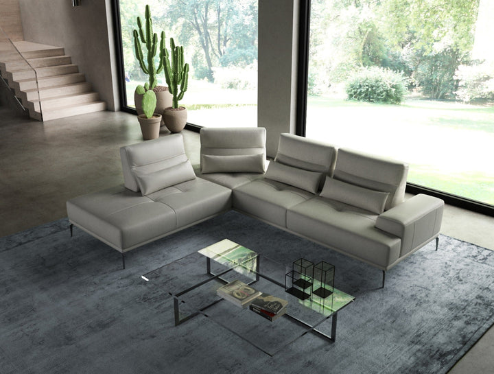 Coronelli Collezioni Sunset Contemporary Italian Grey Leather Left Facing Sectional Sofa - MONAVILLA