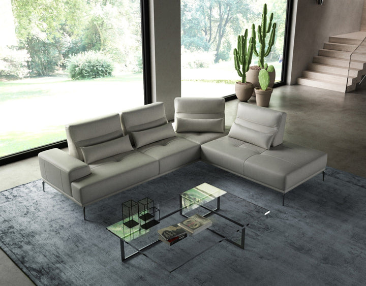 Coronelli Collezioni Sunset Contemporary Italian Grey Leather Right Facing Sectional Sofa - MONAVILLA