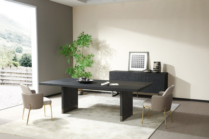 Modrest Kenda Modern Black Ash Stainless Steel Dining Table - MONAVILLA